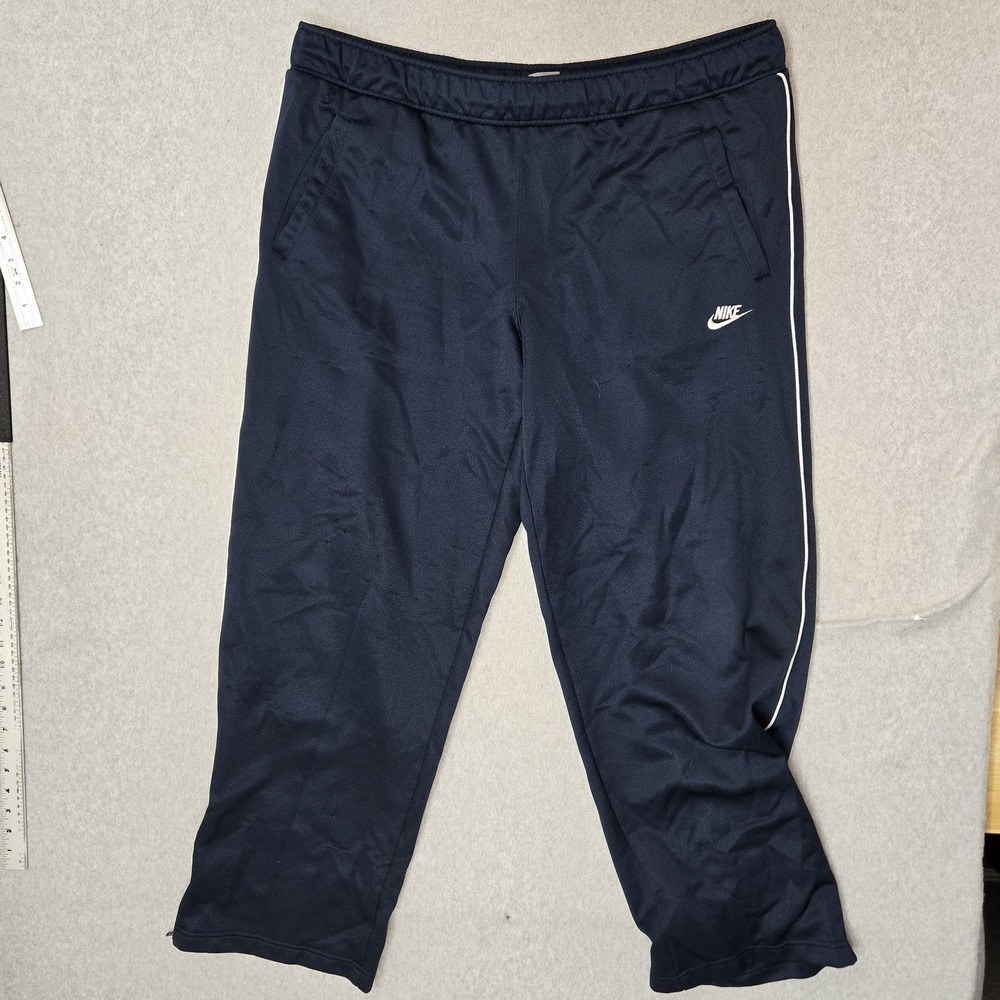 VINTAGE Nike Men Activewear Pants XL Navy Blue Track Pants Zipper Y2K 31"